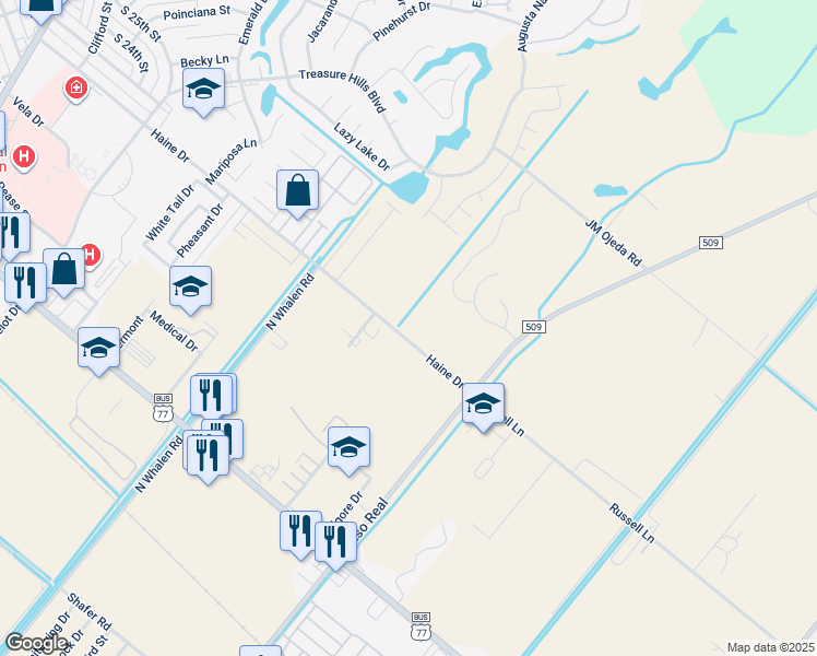 map of restaurants, bars, coffee shops, grocery stores, and more near 3501 Haine Road in San Benito