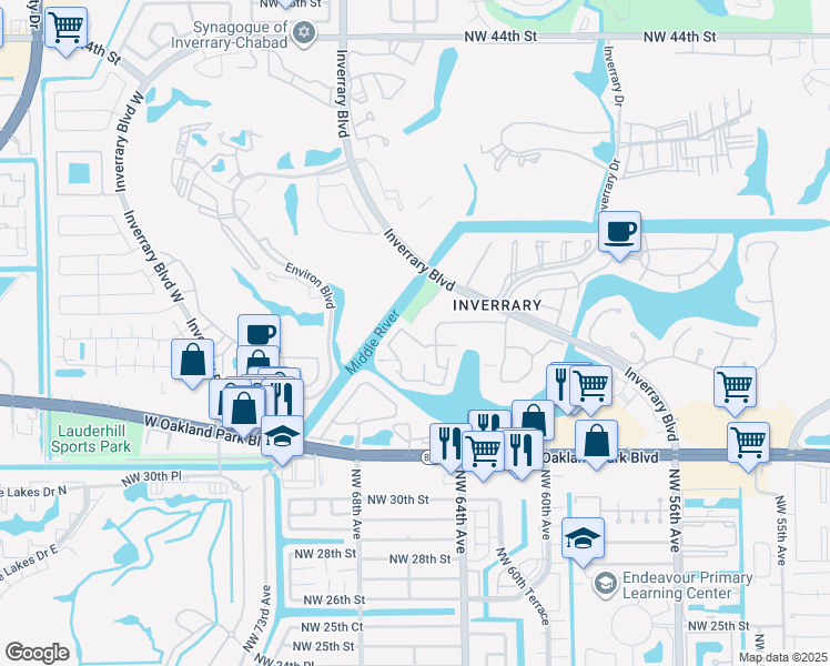 map of restaurants, bars, coffee shops, grocery stores, and more near 6451 Racquet Club Drive in Lauderhill