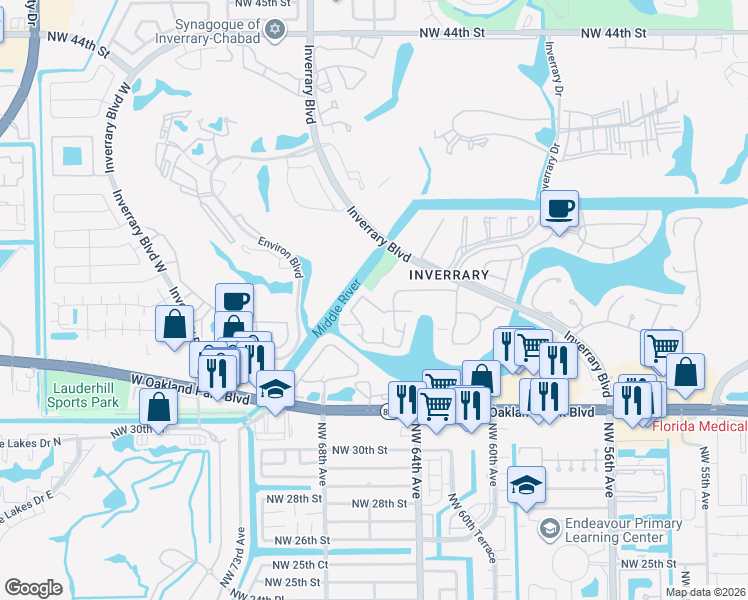 map of restaurants, bars, coffee shops, grocery stores, and more near 6451 Racquet Club Drive in Lauderhill