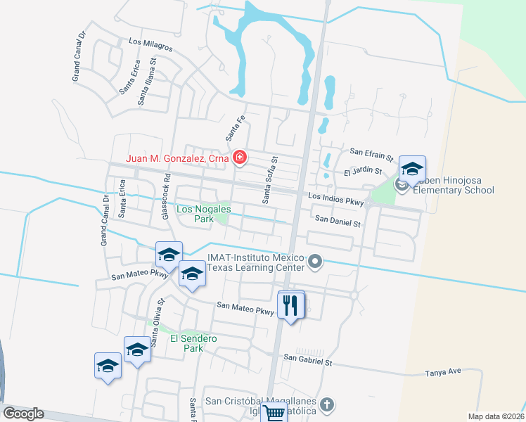 map of restaurants, bars, coffee shops, grocery stores, and more near 3400 San Armando in Mission