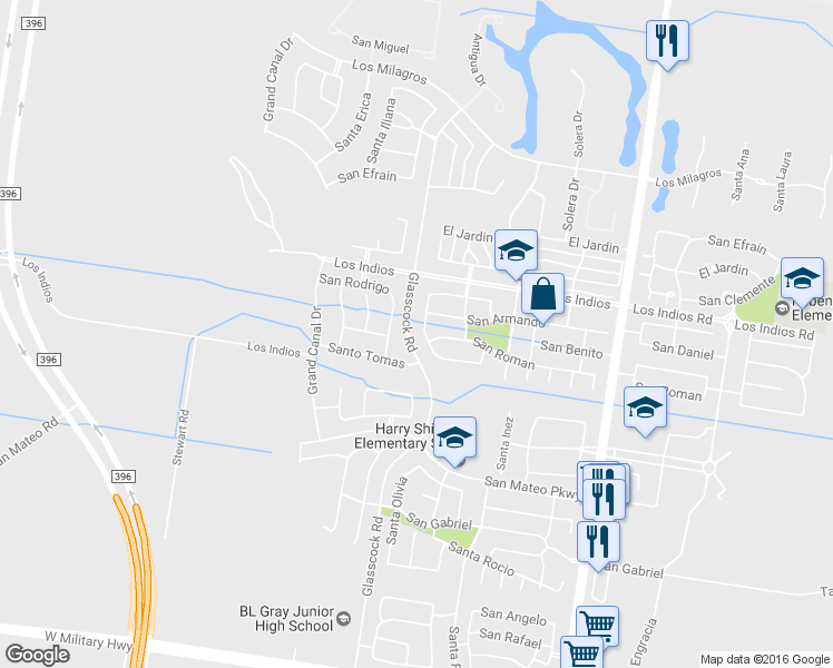 map of restaurants, bars, coffee shops, grocery stores, and more near 3402 Santa Olivia in Mission