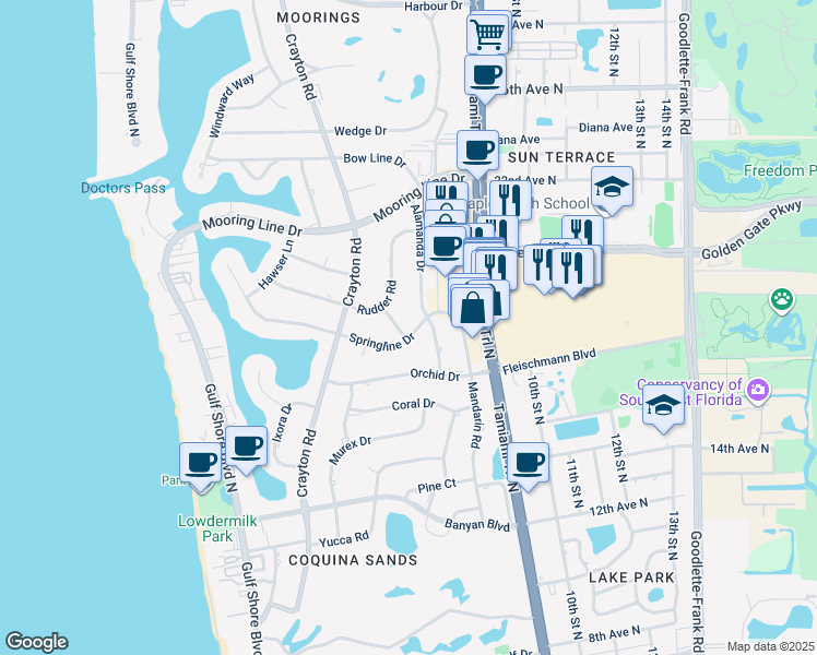 map of restaurants, bars, coffee shops, grocery stores, and more near 1800 Tiller Terrace in Naples