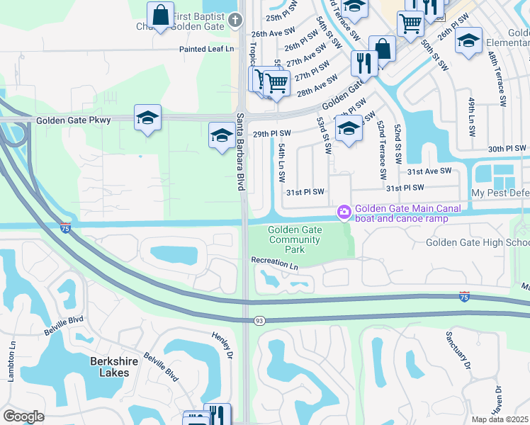 map of restaurants, bars, coffee shops, grocery stores, and more near 3197 54th Lane Southwest in Naples