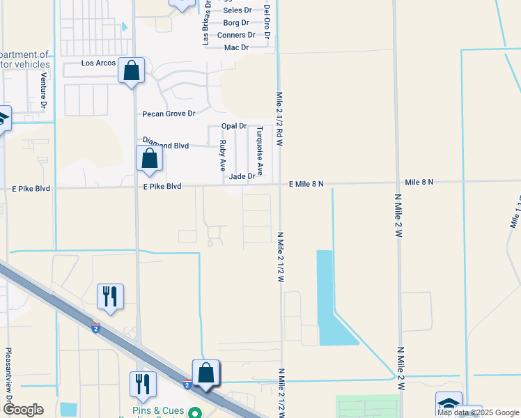 map of restaurants, bars, coffee shops, grocery stores, and more near 3620 East Pike Boulevard in Weslaco