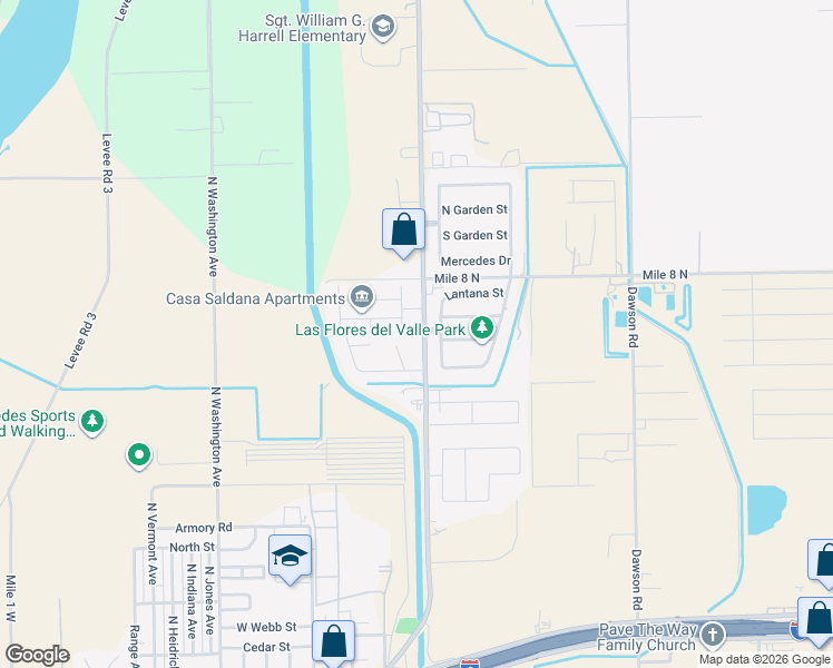 map of restaurants, bars, coffee shops, grocery stores, and more near 299 Pepe Lane in Mercedes