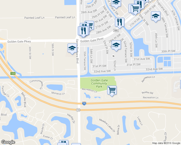 map of restaurants, bars, coffee shops, grocery stores, and more near 3197 54th Lane Southwest in Naples