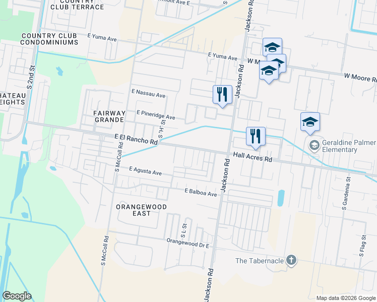 map of restaurants, bars, coffee shops, grocery stores, and more near 1412 East El Rancho Road in McAllen