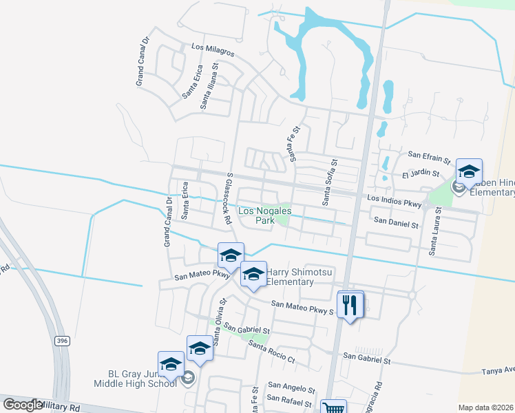 map of restaurants, bars, coffee shops, grocery stores, and more near 3306 Santa Susana in Mission