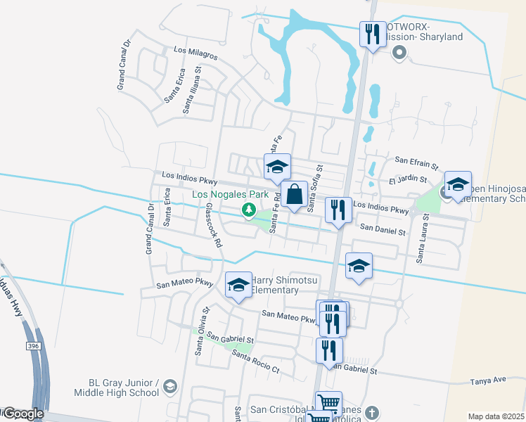map of restaurants, bars, coffee shops, grocery stores, and more near 3099 San Rodrigo in Mission