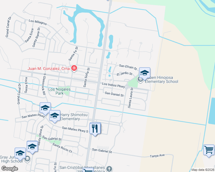 map of restaurants, bars, coffee shops, grocery stores, and more near 3608 San Rodrigo in Mission