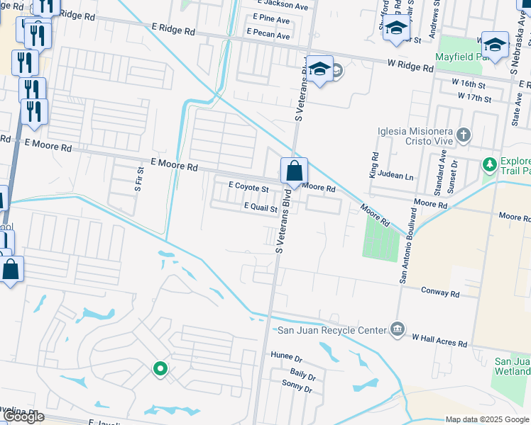 map of restaurants, bars, coffee shops, grocery stores, and more near 2000 South Veterans Boulevard in Pharr