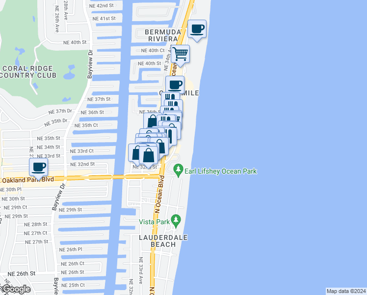 map of restaurants, bars, coffee shops, grocery stores, and more near 3430 Galt Ocean Drive in Fort Lauderdale