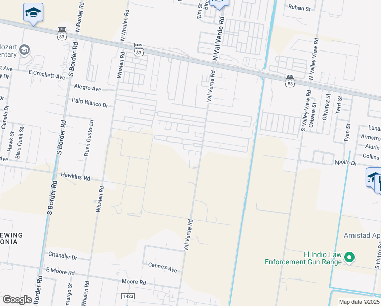 map of restaurants, bars, coffee shops, grocery stores, and more near 424 South Val Verde Road in Donna