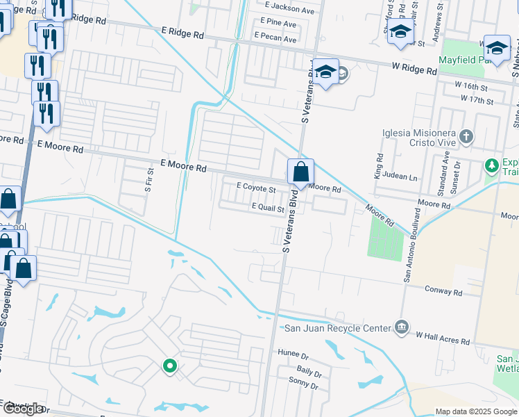 map of restaurants, bars, coffee shops, grocery stores, and more near 1803 South Juniper Street in Pharr