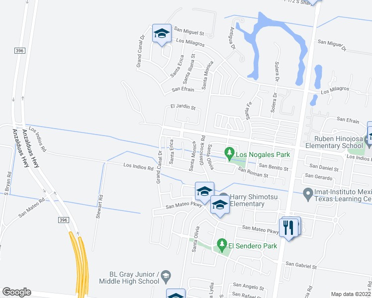 map of restaurants, bars, coffee shops, grocery stores, and more near 3307 Santa Iliana in Mission