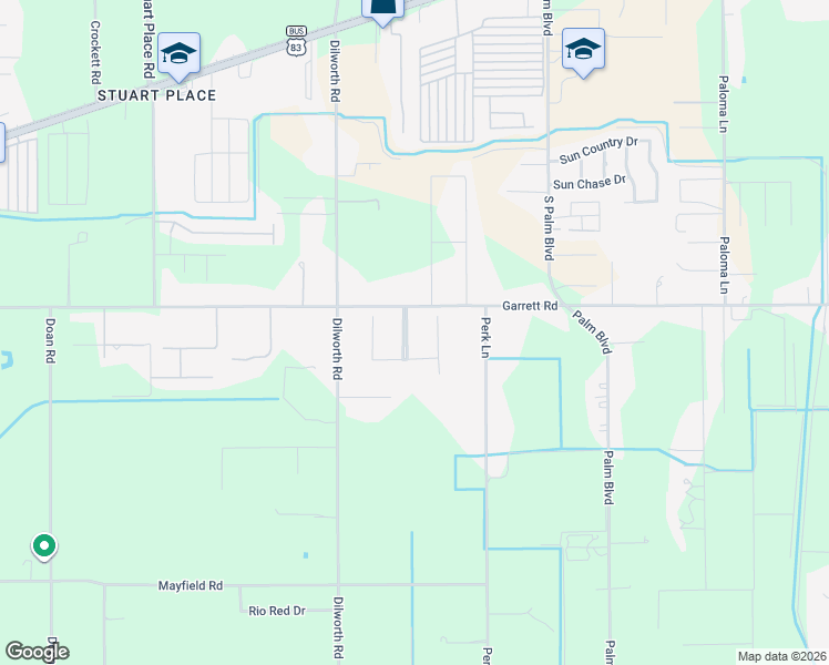 map of restaurants, bars, coffee shops, grocery stores, and more near 17122 Garrett Road in Harlingen