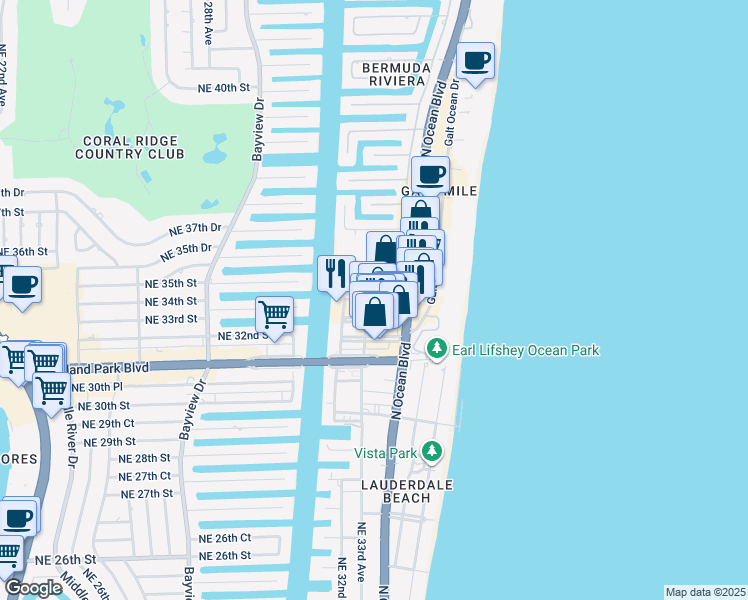 map of restaurants, bars, coffee shops, grocery stores, and more near in Fort Lauderdale