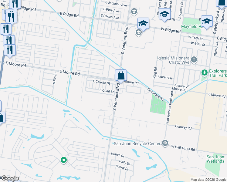 map of restaurants, bars, coffee shops, grocery stores, and more near 1801 South Linden Street in Pharr