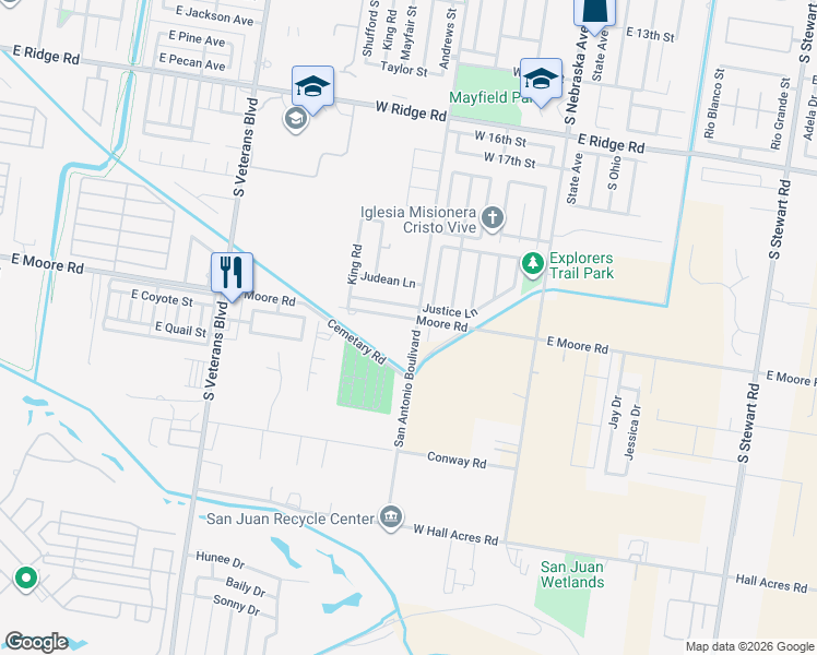 map of restaurants, bars, coffee shops, grocery stores, and more near 2200 South San Antonio Avenue in San Juan