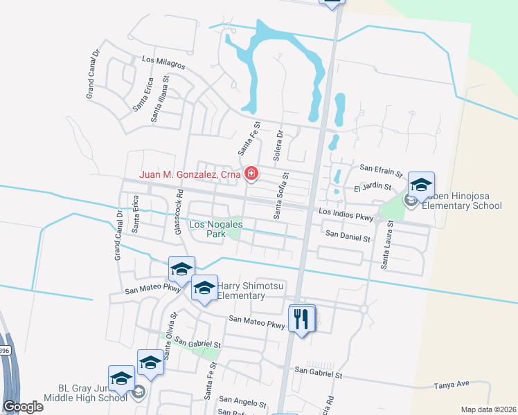 map of restaurants, bars, coffee shops, grocery stores, and more near 3206 Los Indios Parkway in Mission