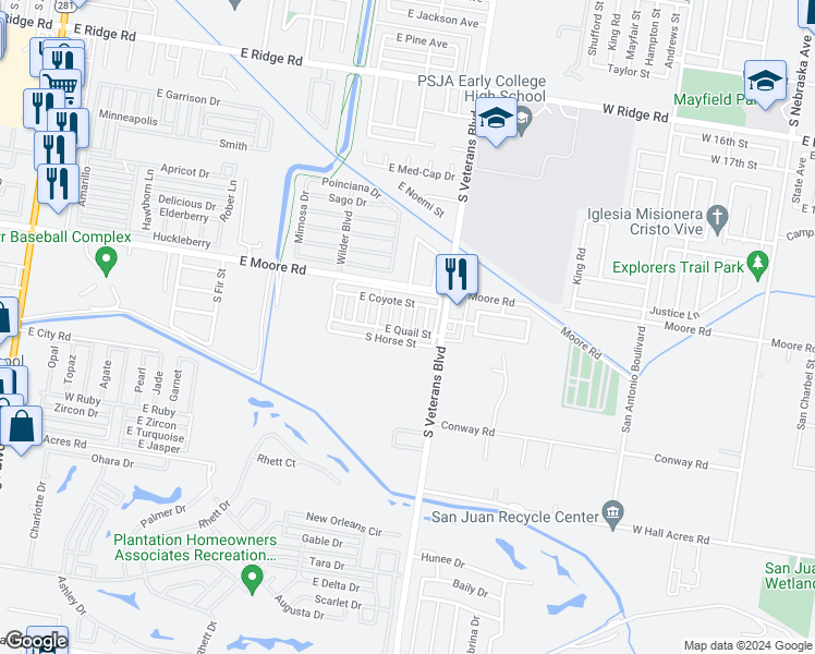 map of restaurants, bars, coffee shops, grocery stores, and more near 1807 South Kumquat Street in Pharr