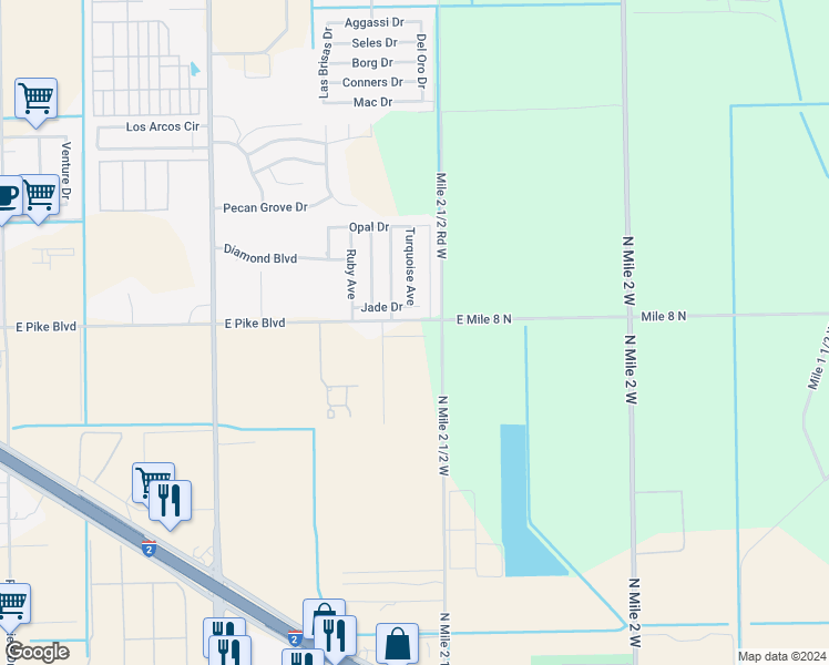 map of restaurants, bars, coffee shops, grocery stores, and more near 3918 Jade Drive in Weslaco