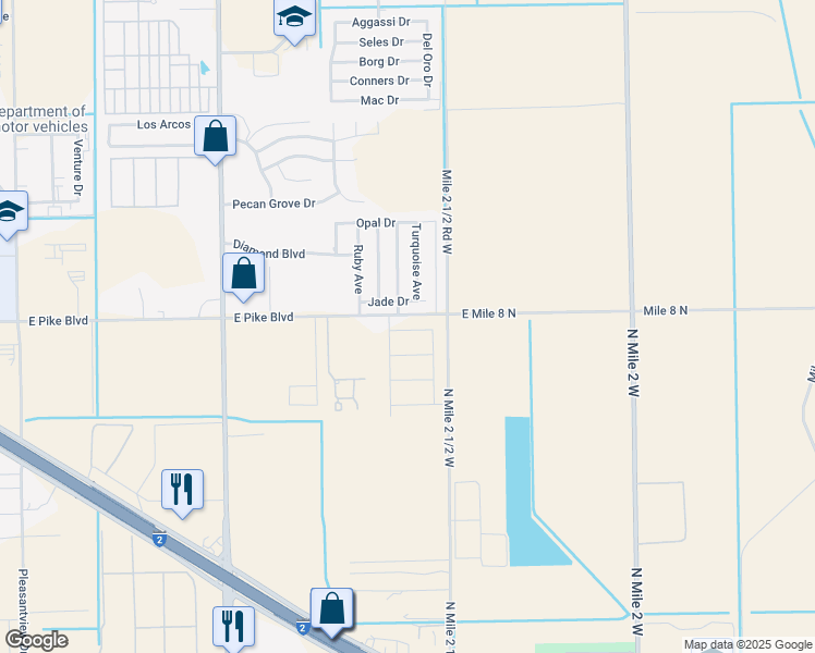 map of restaurants, bars, coffee shops, grocery stores, and more near 3918 Jade Drive in Weslaco