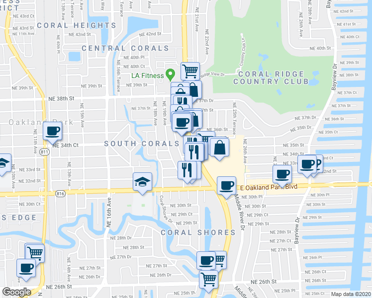 map of restaurants, bars, coffee shops, grocery stores, and more near 3425 U.S. 1 in Fort Lauderdale