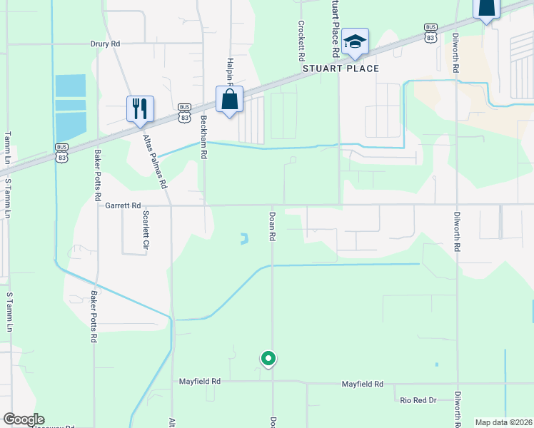 map of restaurants, bars, coffee shops, grocery stores, and more near 16248 Garrett Rd in Harlingen