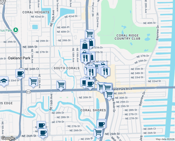 map of restaurants, bars, coffee shops, grocery stores, and more near 3425 U.S. 1 in Fort Lauderdale