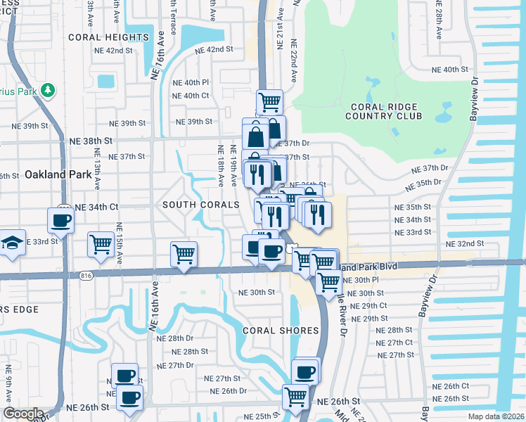 map of restaurants, bars, coffee shops, grocery stores, and more near 3425 U.S. 1 in Fort Lauderdale