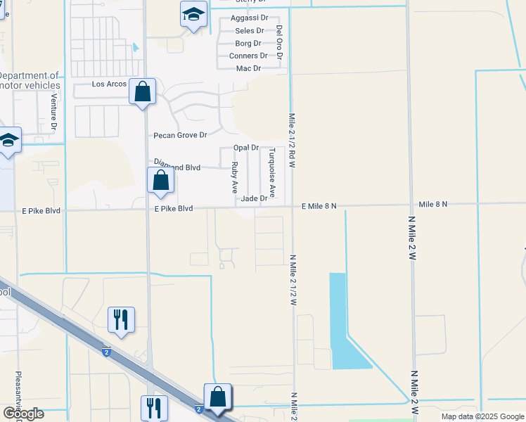 map of restaurants, bars, coffee shops, grocery stores, and more near 3918 Jade Drive in Weslaco