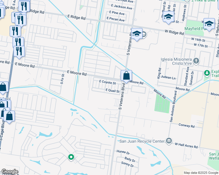 map of restaurants, bars, coffee shops, grocery stores, and more near 1803 South Juniper Street in Pharr