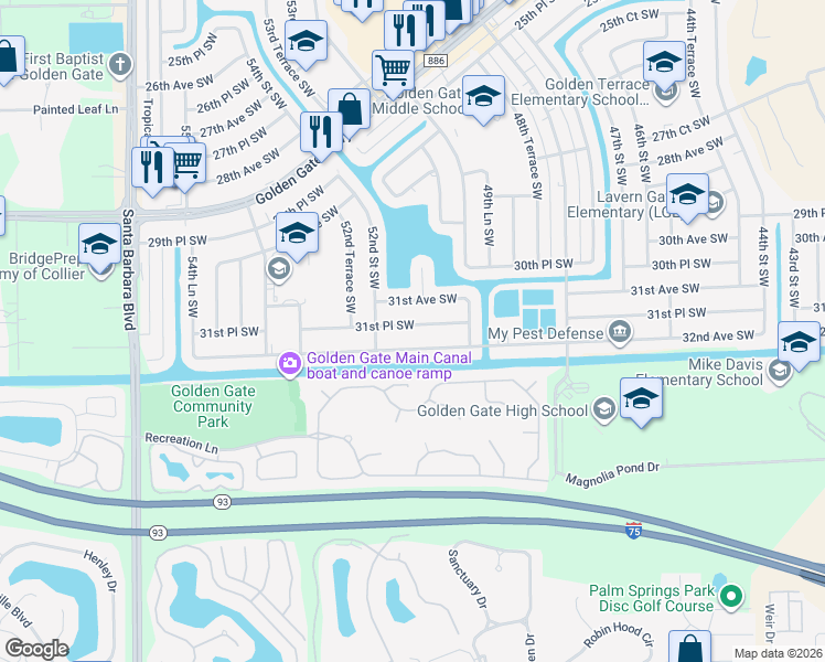 map of restaurants, bars, coffee shops, grocery stores, and more near 5080 31st Place Southwest in Naples