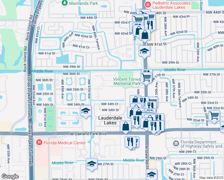 map of restaurants, bars, coffee shops, grocery stores, and more near 4380 Northwest 36th Street in Lauderdale Lakes