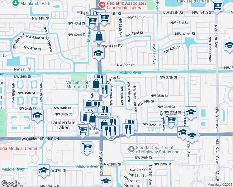 map of restaurants, bars, coffee shops, grocery stores, and more near 3549 Northwest 38th Avenue in Lauderdale Lakes