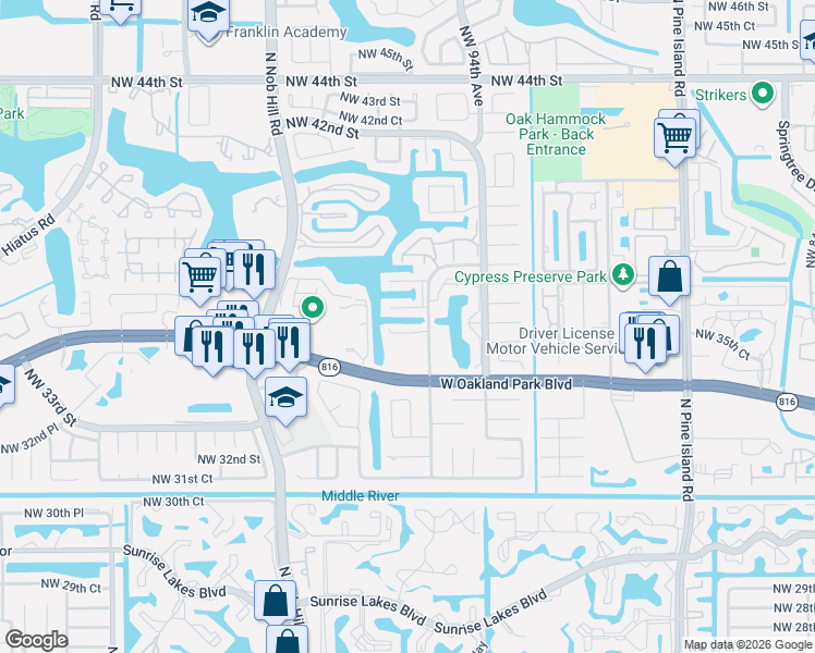 map of restaurants, bars, coffee shops, grocery stores, and more near 3721 Northwest 95th Terrace in Fort Lauderdale