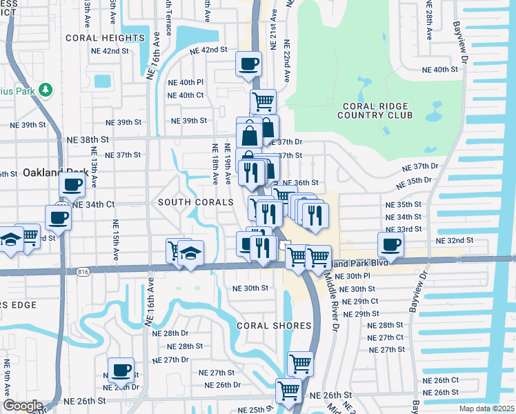 map of restaurants, bars, coffee shops, grocery stores, and more near 3425 U.S. 1 in Fort Lauderdale