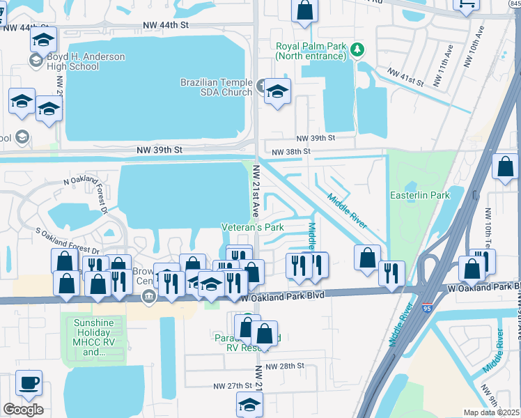 map of restaurants, bars, coffee shops, grocery stores, and more near 3430 Northwest 21st Avenue in Fort Lauderdale