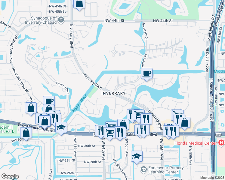 map of restaurants, bars, coffee shops, grocery stores, and more near in Lauderhill