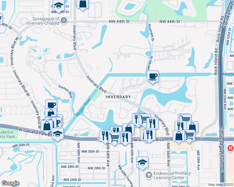 map of restaurants, bars, coffee shops, grocery stores, and more near in Lauderhill