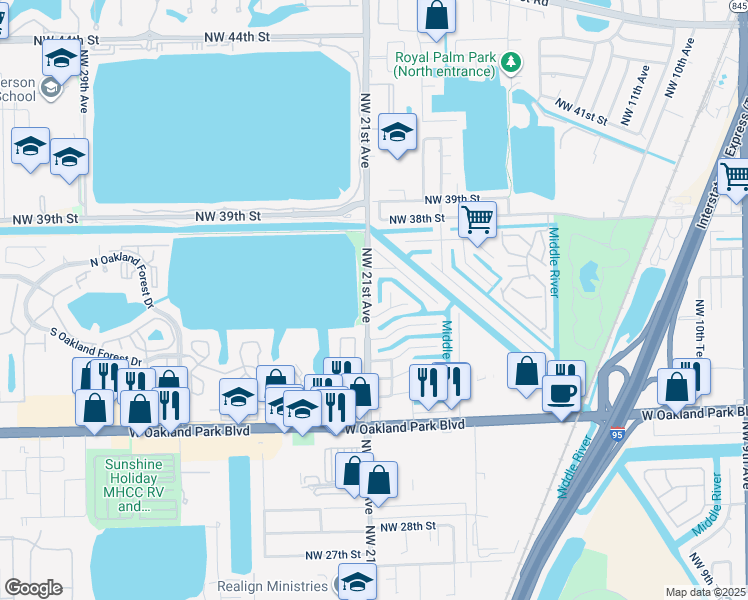map of restaurants, bars, coffee shops, grocery stores, and more near 3430 Northwest 21st Avenue in Fort Lauderdale