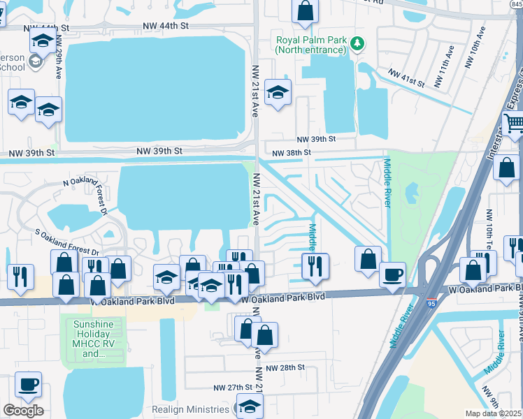 map of restaurants, bars, coffee shops, grocery stores, and more near 3430 Northwest 21st Avenue in Fort Lauderdale