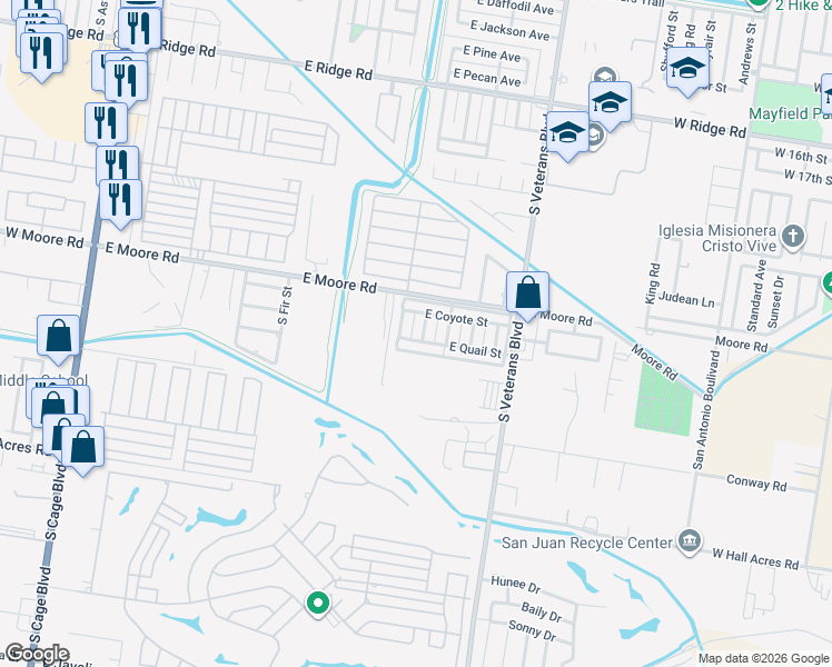 map of restaurants, bars, coffee shops, grocery stores, and more near 1804 South Ironwood Street in Pharr