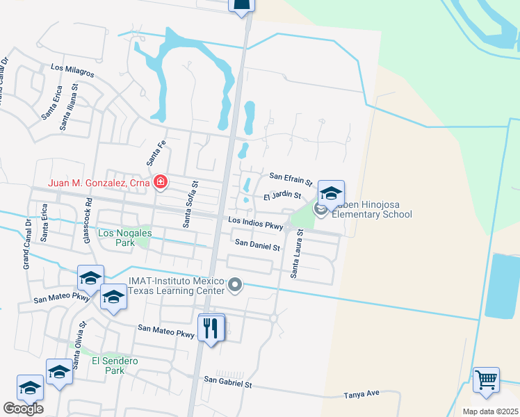map of restaurants, bars, coffee shops, grocery stores, and more near 3105 Santa Lorena in Mission