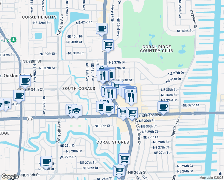 map of restaurants, bars, coffee shops, grocery stores, and more near 3511 Northeast 22nd Avenue in Fort Lauderdale