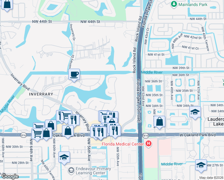 map of restaurants, bars, coffee shops, grocery stores, and more near 5505 Dogwood Way in Tamarac
