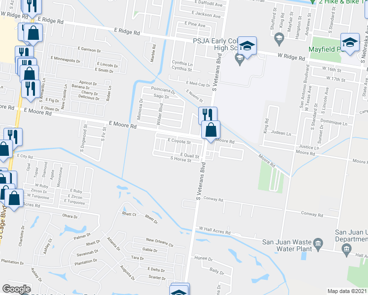 map of restaurants, bars, coffee shops, grocery stores, and more near 1803 South Juniper Street in Pharr