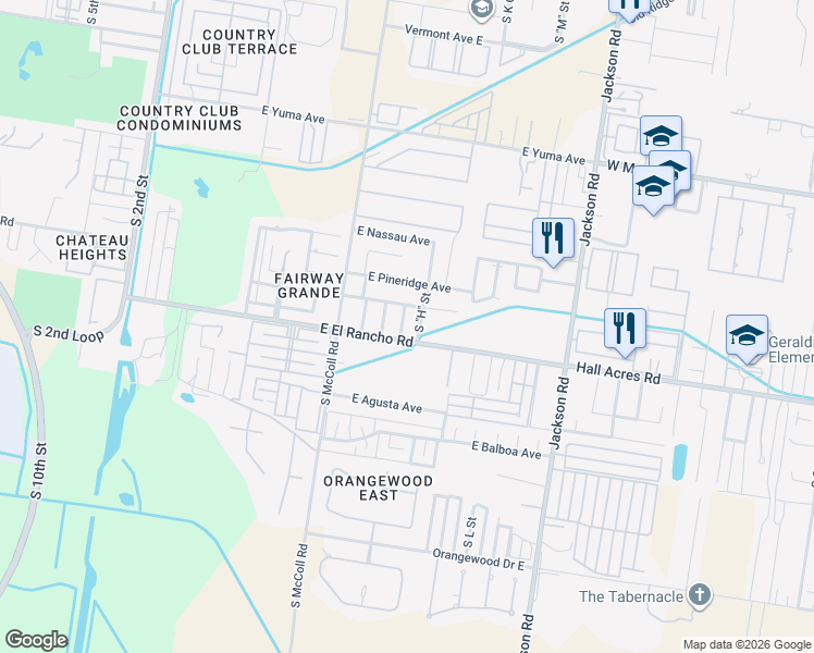 map of restaurants, bars, coffee shops, grocery stores, and more near 3301 South H Lane in McAllen