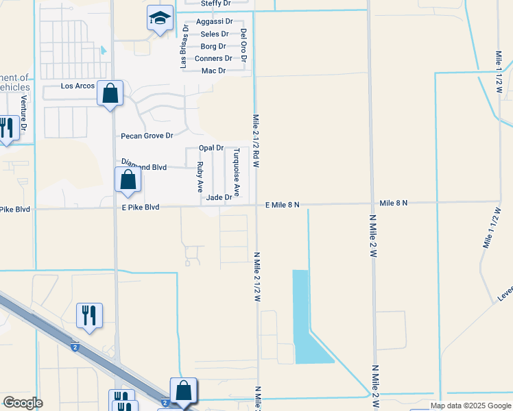 map of restaurants, bars, coffee shops, grocery stores, and more near 3601 East Mile 8 North in Weslaco